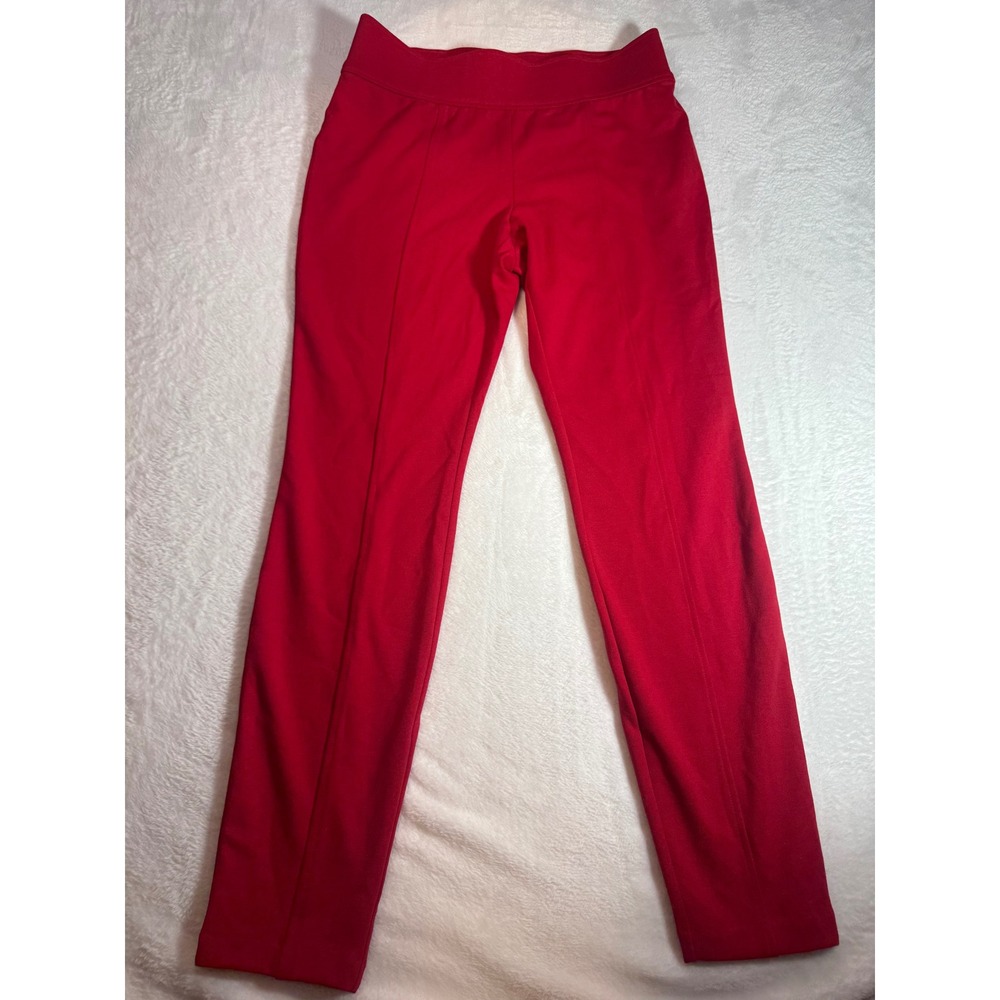 New York & Company Red Stretch Pintuck Straight Leg Pull On Pants Large
